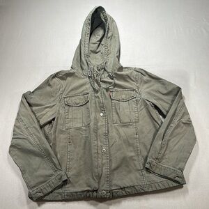 Levi's Army Green Utility Jacket with Hood w/ Slight A-line Flare - Size Medium